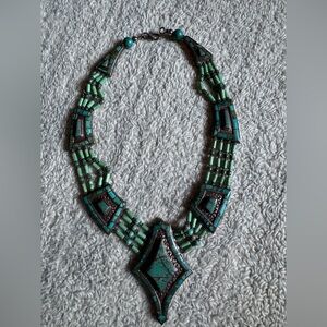 Green Multi-Strand Necklace with Triangular Pendant